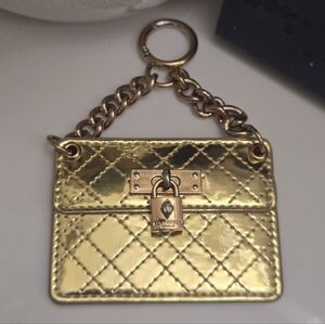 Kurt Geiger Gold Metallic Quilted Keychain GUC
